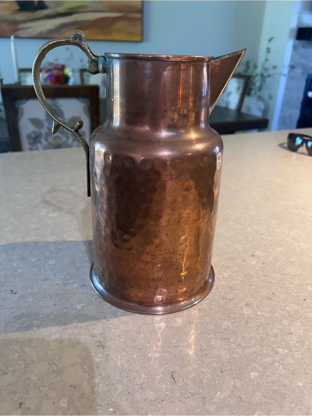 Vintage Copper and brass pitcher has some patina